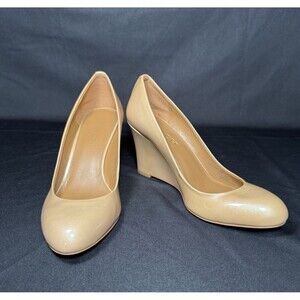 Coach Roni Golden Nude Tan Patent Shiny Leather Round Wedge Heel Size 7.5 Y2K